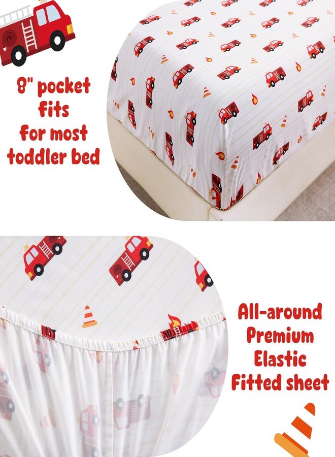 LONAVA Toddler Kids Comforter Set - 4 Pieces Toddler Bedding Sets for Boys Girls Children, Ultra Soft Microfiber Bed in A Bag with Flat Fitted Sheets, Fire Truck - Image 5